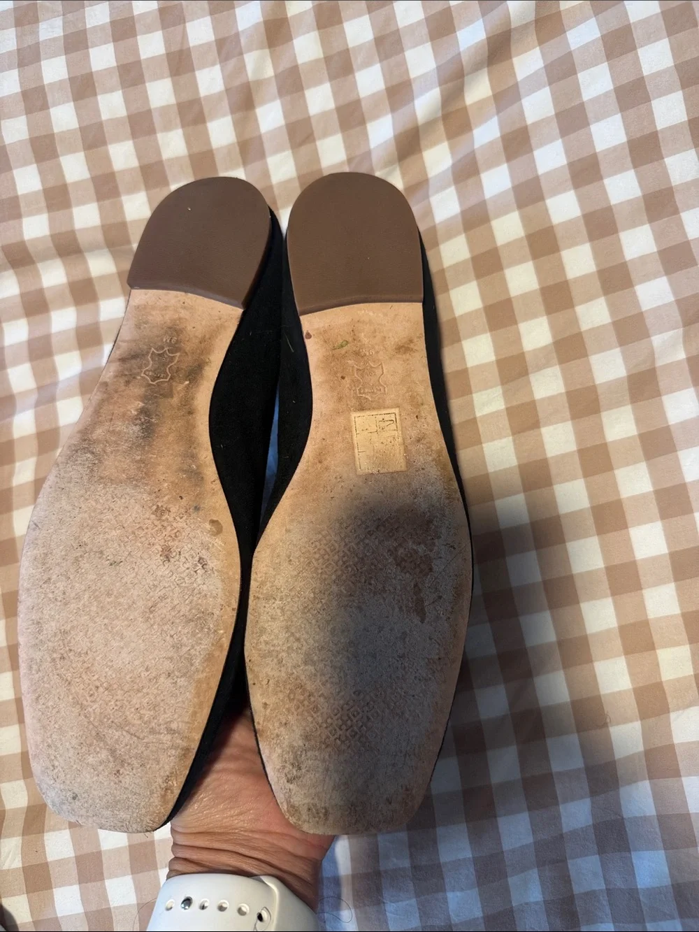 Tory Burch Black Suede Logo Square-Toe Flats